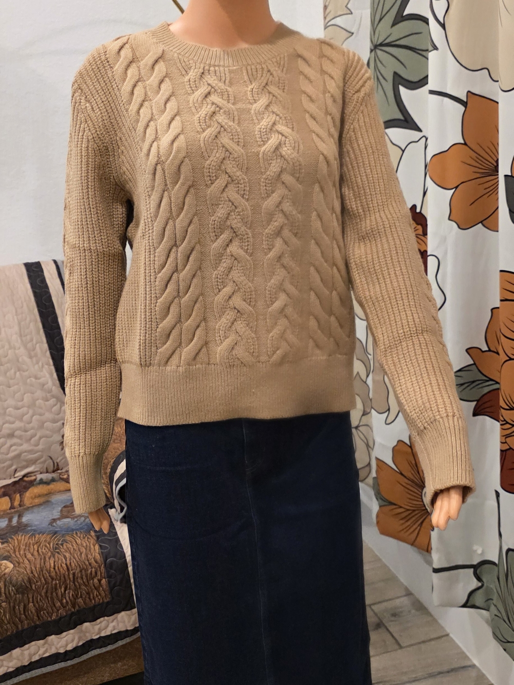 Banana Republic Cable-Knit Crew Sweater in Camel